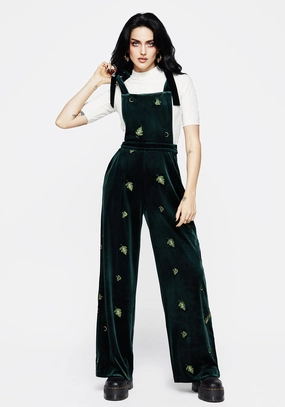 Swamplife Frog Embroidered Velour Wide Leg Dungarees Bottoms Womens - women's jeans sale