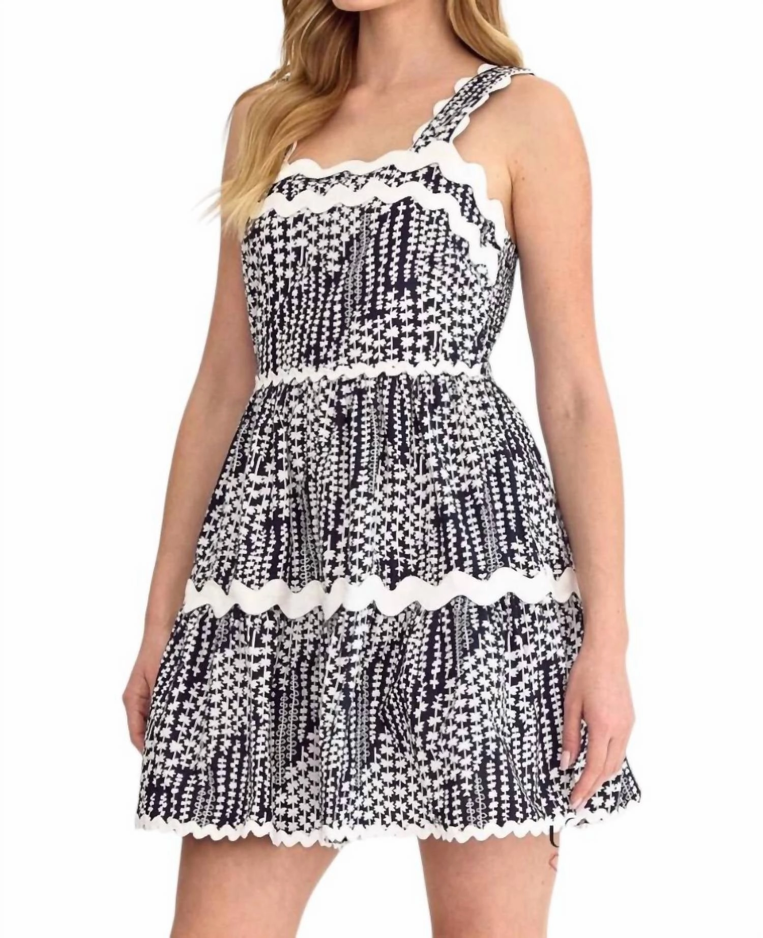 Tabitha Ric-Rac Trim Sleeveless Mini Dress In Navy