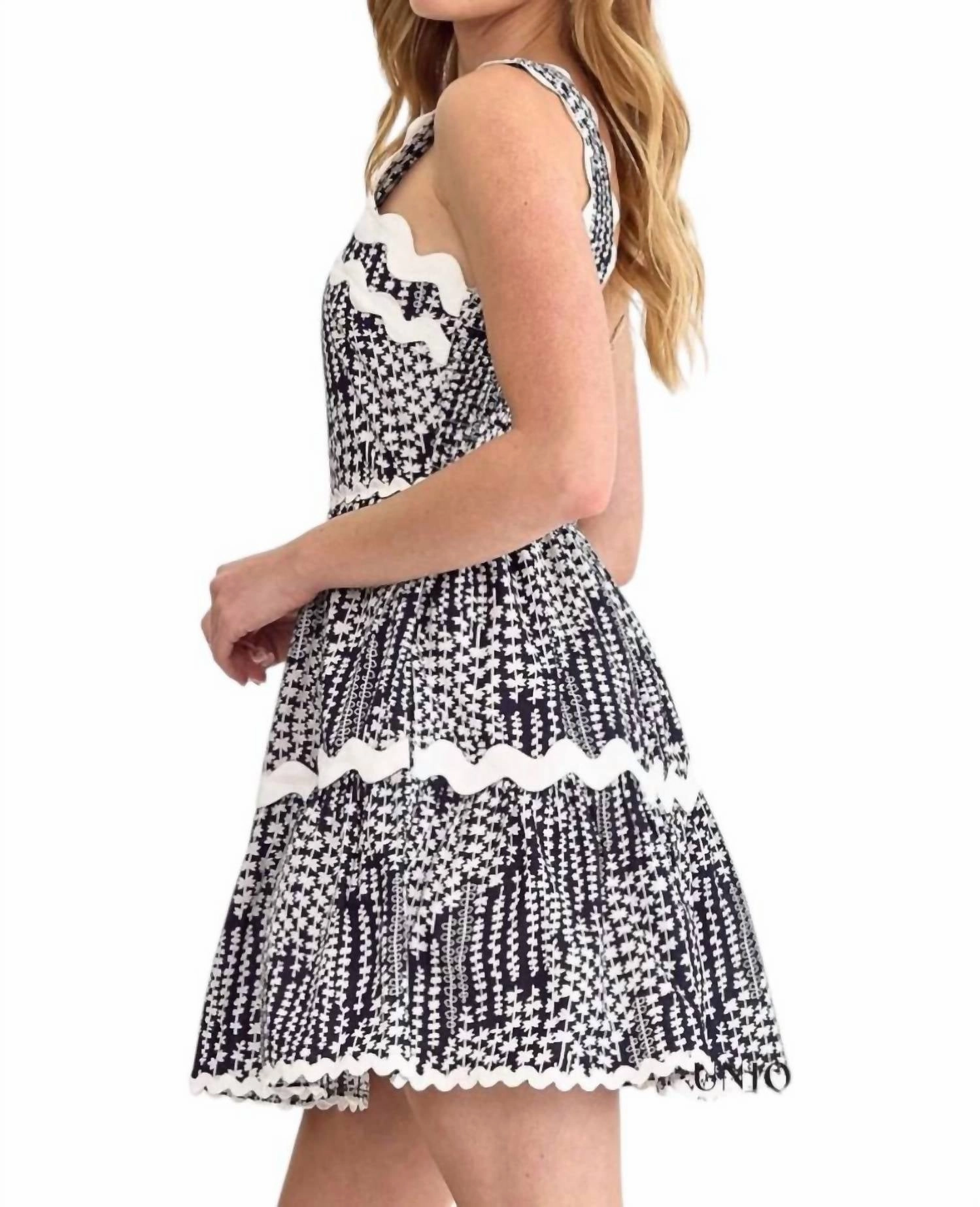 Tabitha Ric-Rac Trim Sleeveless Mini Dress In Navy