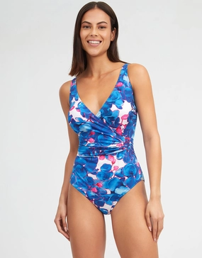 Tahiti Wrap Front Swimsuit - Blue Floral Nuria Ferrer - Nuria Ferrer fashion sale
