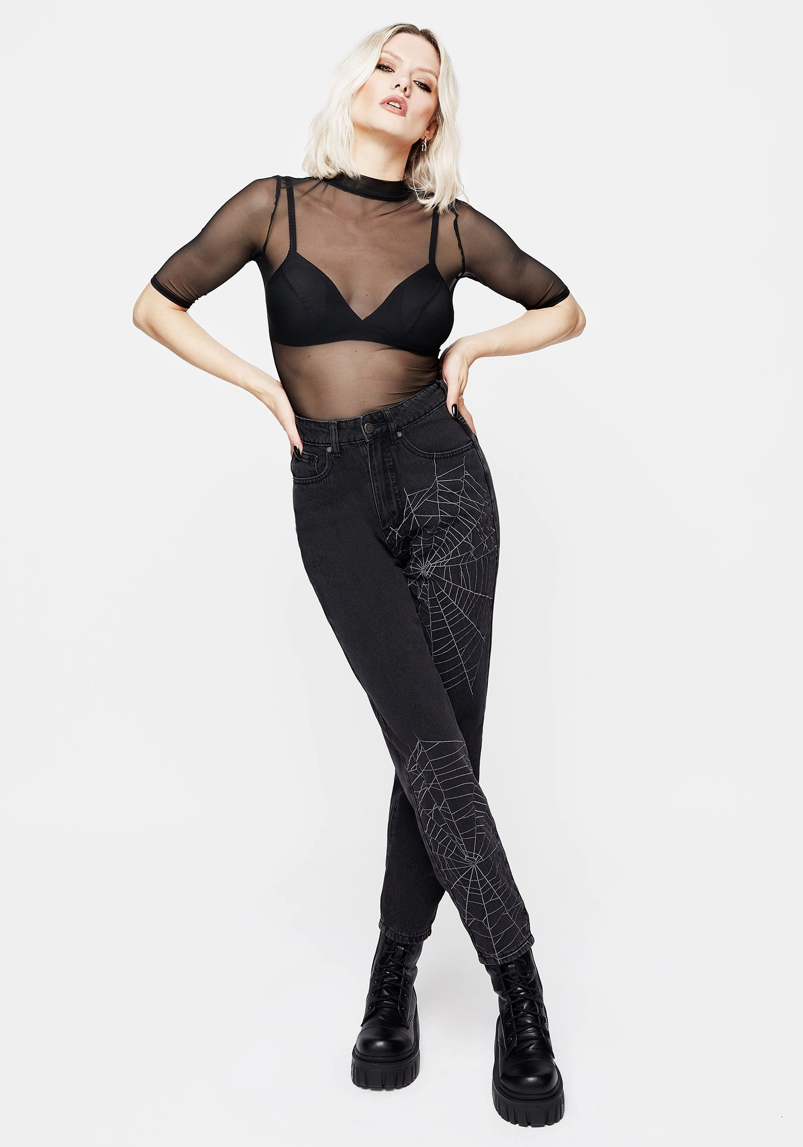 Tarantism Embroidered Mom Jeans