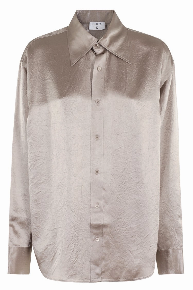 Taupe Crinkle Satin Shirt