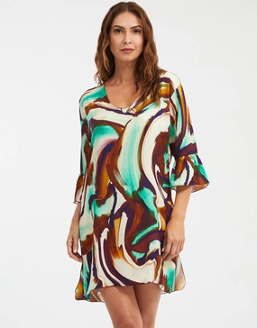 Telma Dress - Turquoise and Brown Nuria Ferrer - Nuria Ferrer fashion sale