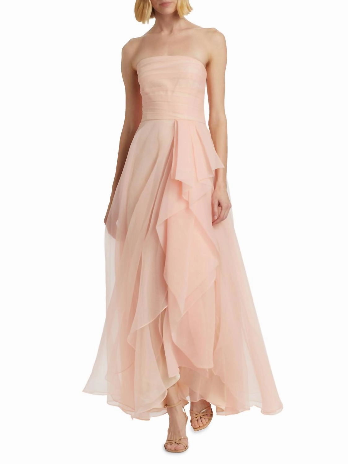 Teresa Strapless Draped Gown In Blush