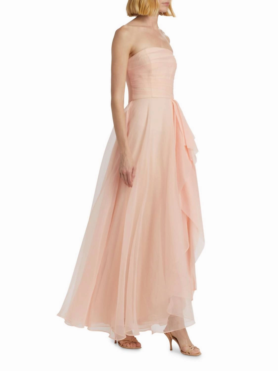 Teresa Strapless Draped Gown In Blush