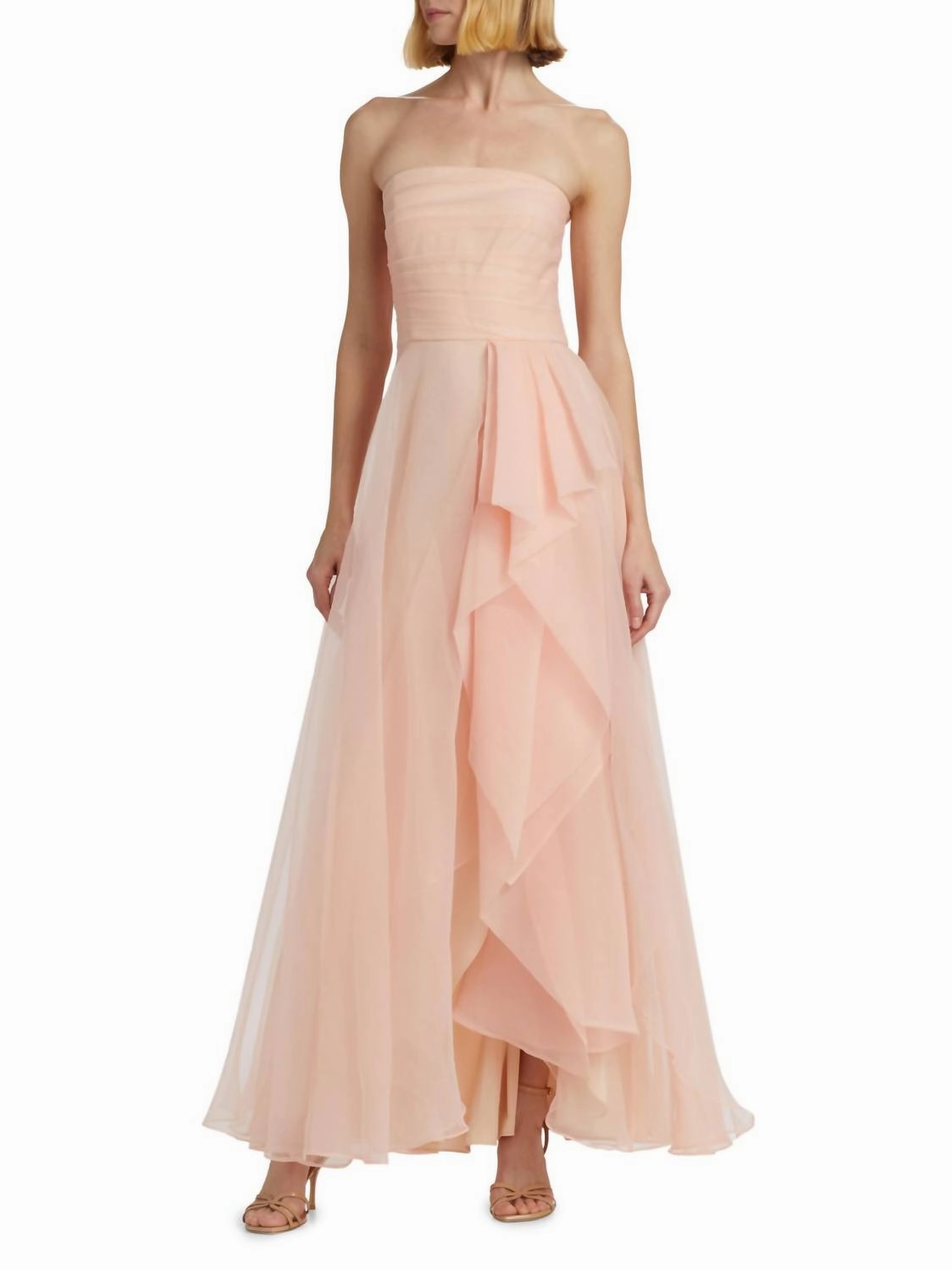 Teresa Strapless Draped Gown In Blush