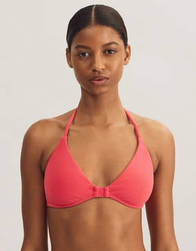 Terry Logo Halter Tri Bikini Top - Coral Swim Womens - beachwear discount