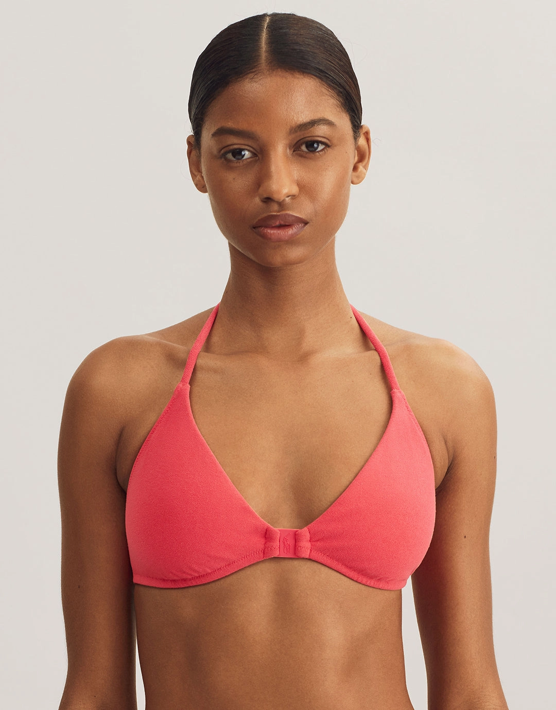 Terry Logo Halter Tri Bikini Top - Coral Swim Womens - beachwear discount