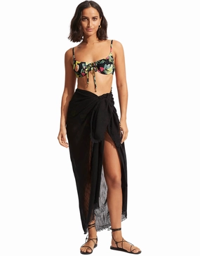 Textured Cotton Beach Wrap - Black Seafolly - Seafolly bikinis sale