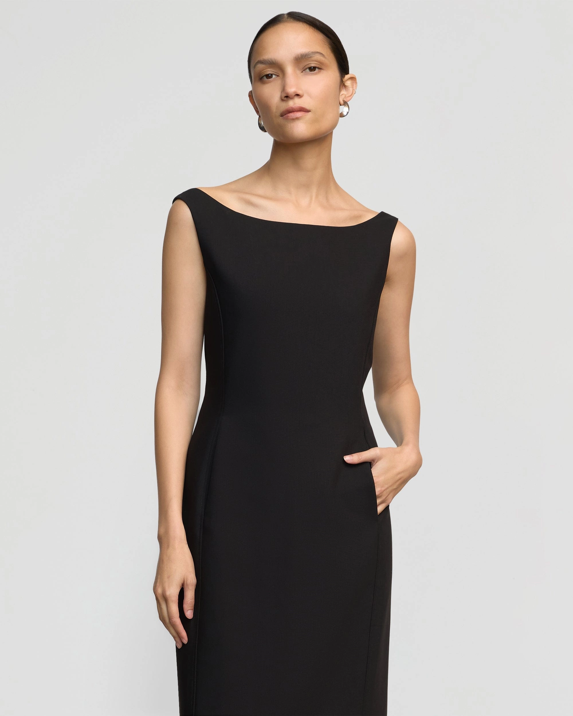 Thanya Wide-Neck Split-Back Dress
