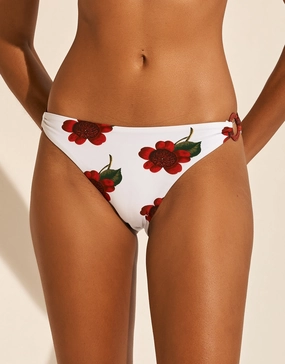 The Bloom Ring Side Bikini Pant - White Red Swim Womens - beachwear discount