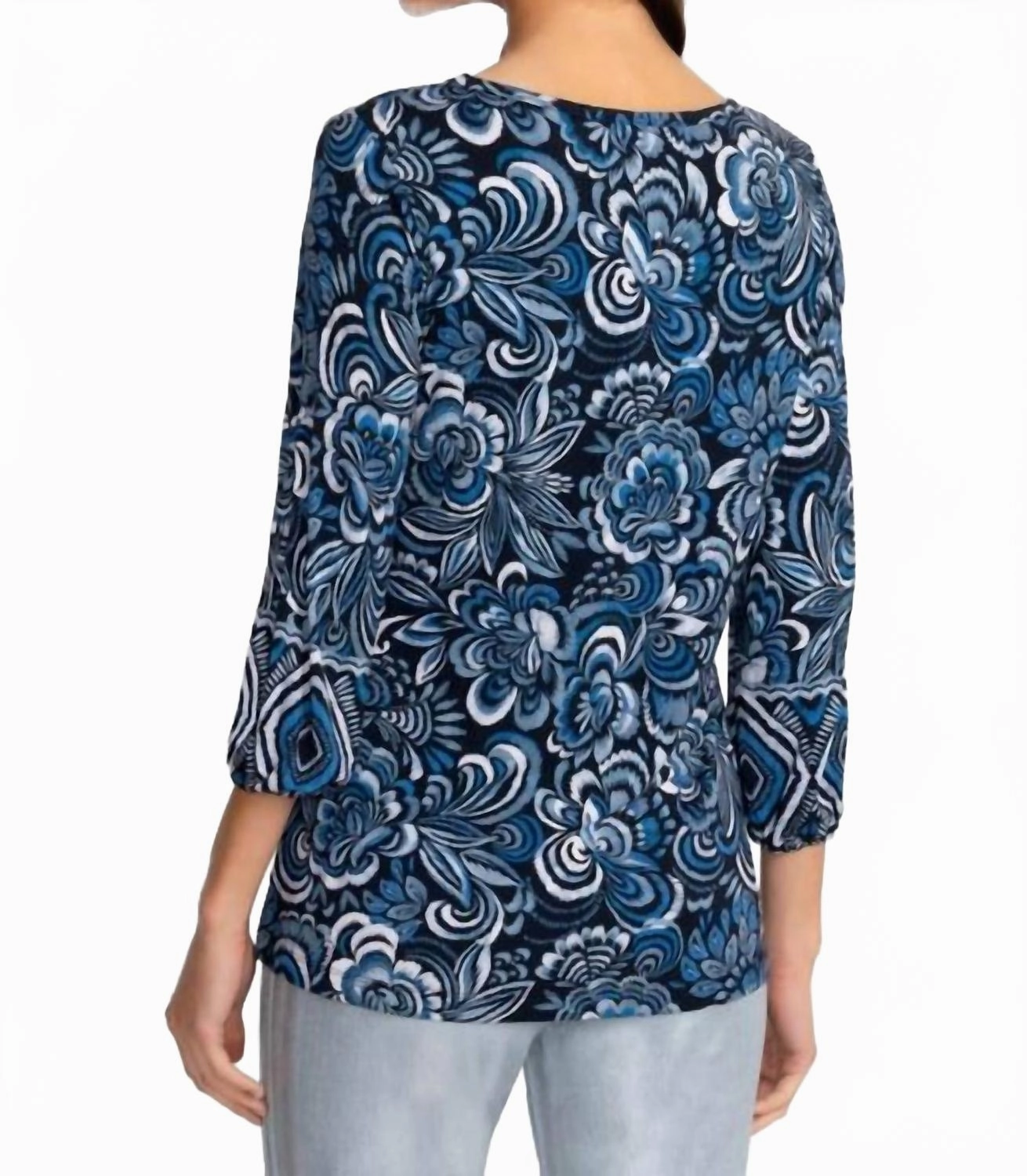 The Janie Favorite Puff Sleeve Knit Tee In Feathery Flowery
