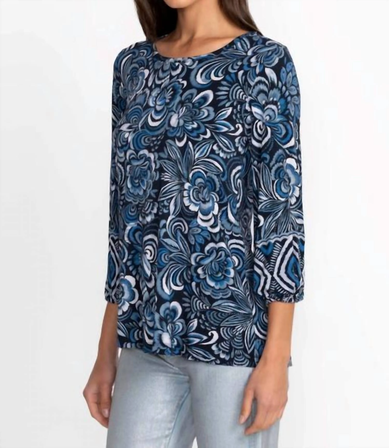 The Janie Favorite Puff Sleeve Knit Tee In Feathery Flowery