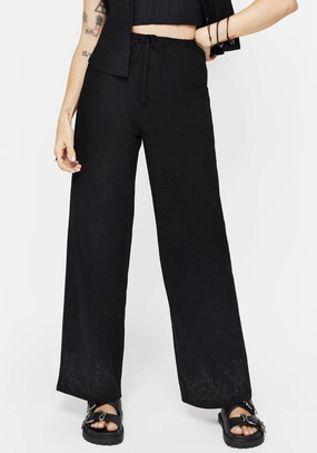 Thorell Embroidered Cotton Wide Leg Trousers Bottoms Womens - women's jeans sale