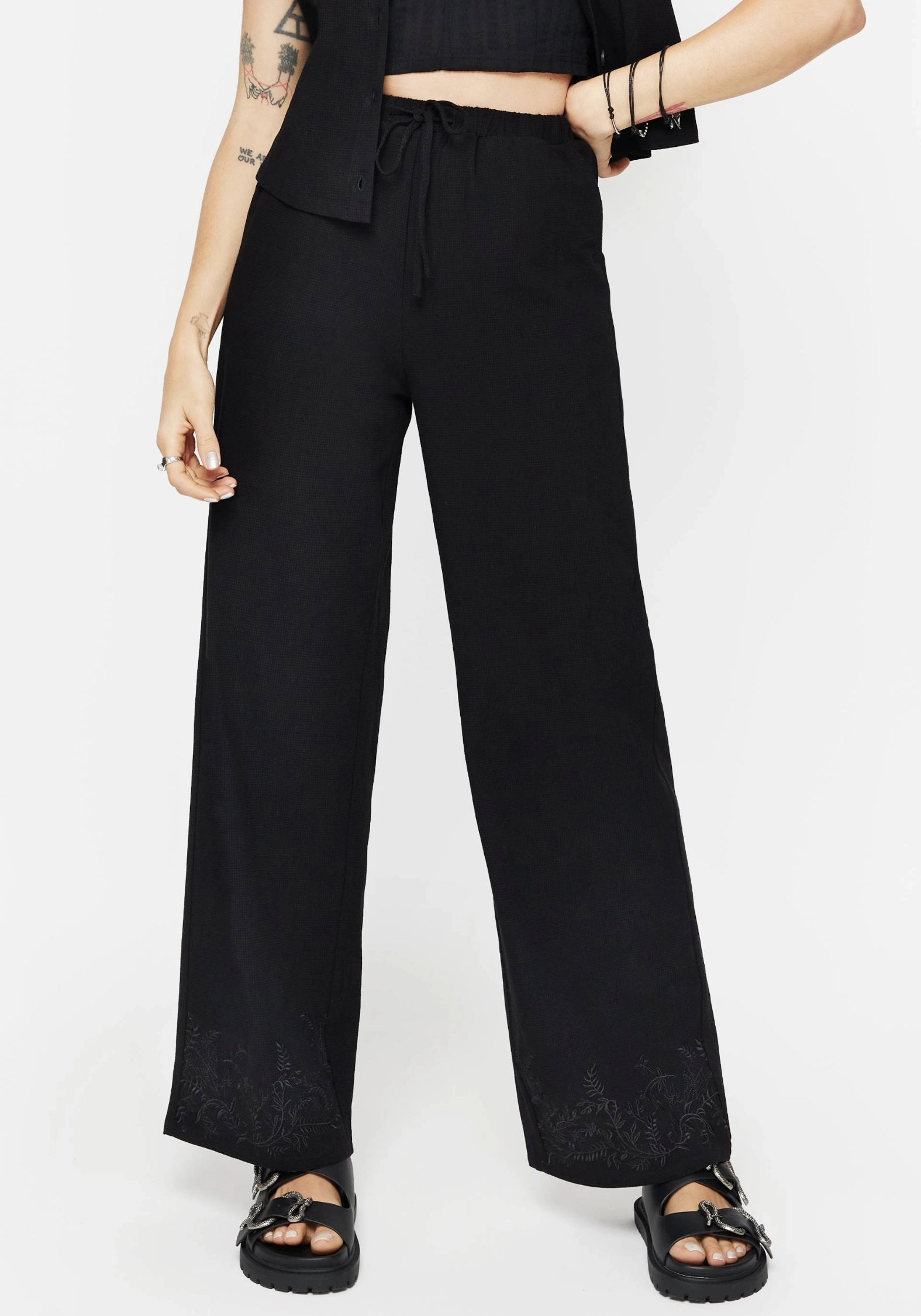 Thorell Embroidered Cotton Wide Leg Trousers Bottoms Womens - women's jeans sale