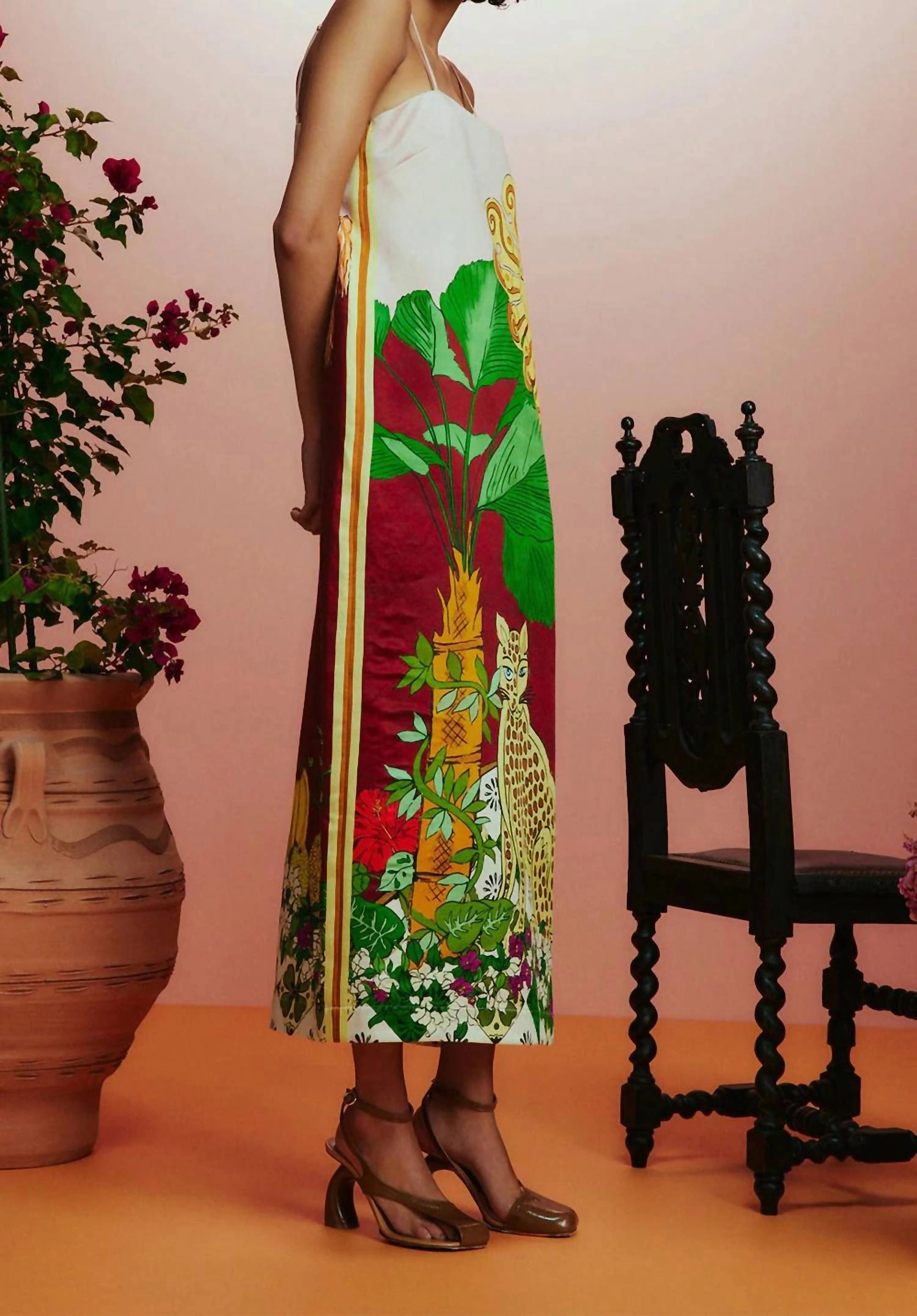 Tiger Slip Dress In Brown
