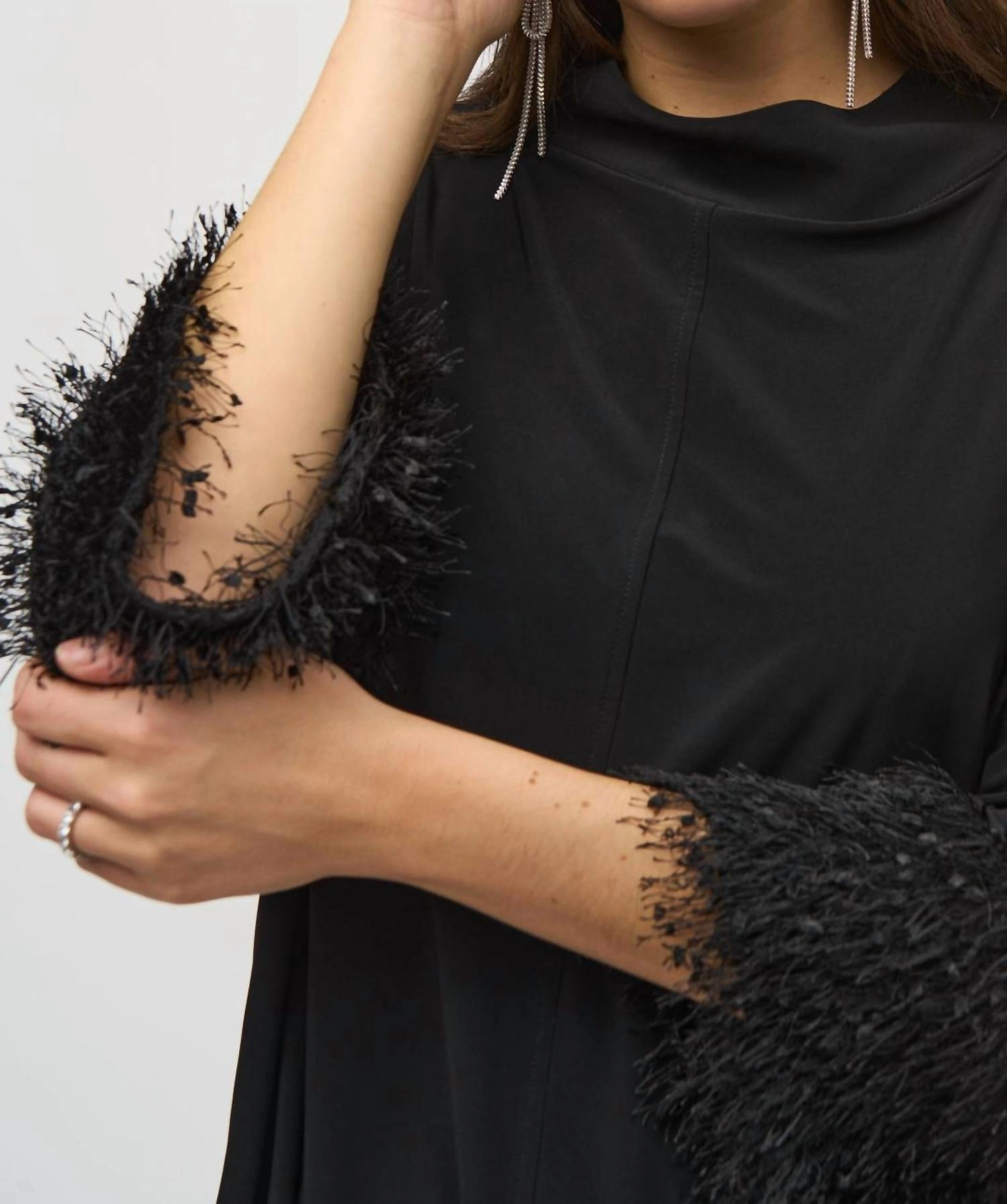 Trapeze Top With Feather Cuffs In Black