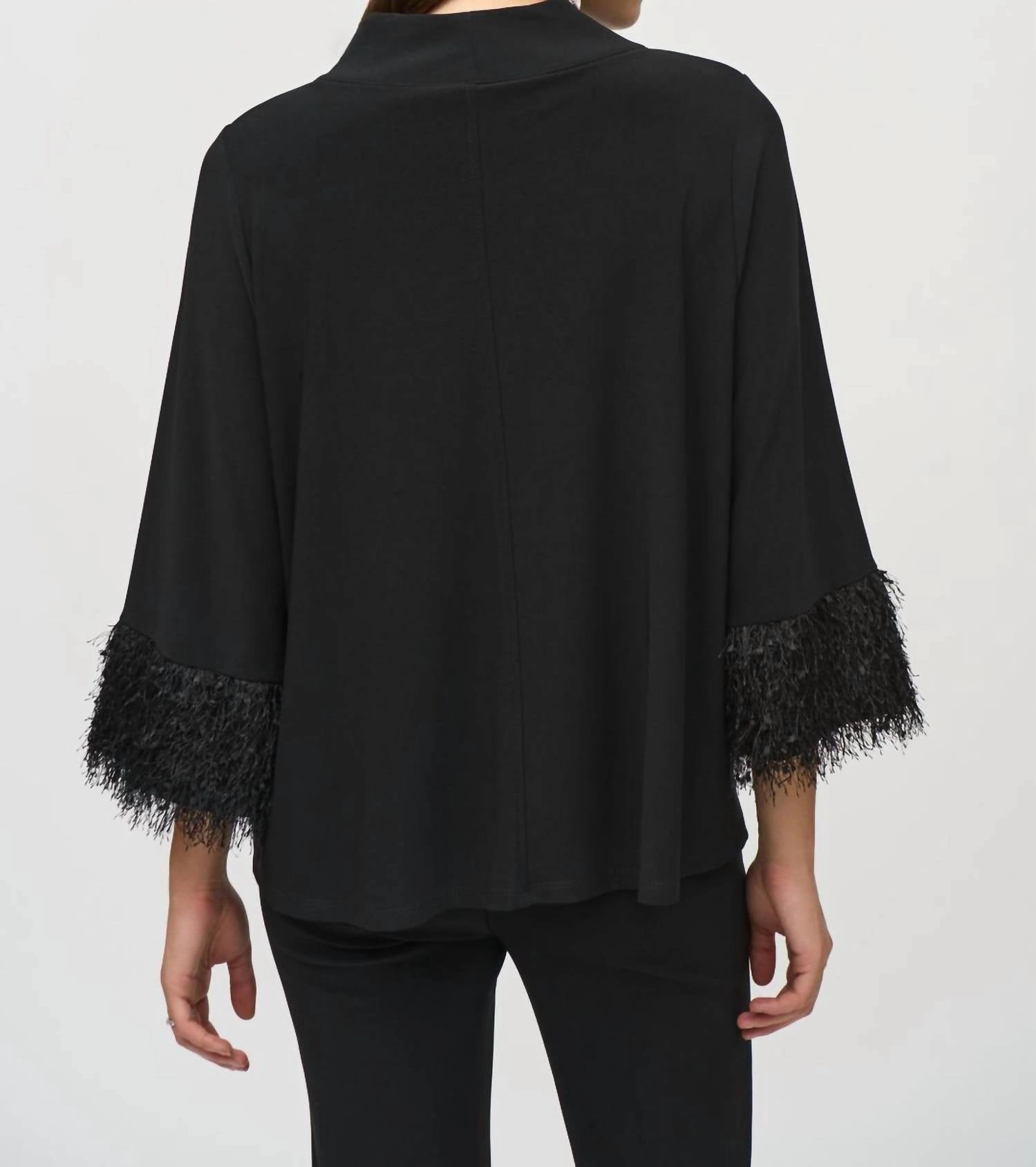 Trapeze Top With Feather Cuffs In Black