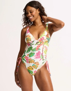 Tropica Drawstring Side Swimsuit - Ecru Seafolly - Seafolly bikinis sale