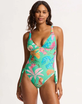 Tropica Drawstring Side Swimsuit - Jade Swim Womens - sport swimwear clearance
