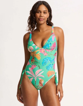 Tropica Drawstring Side Swimsuit - Jade Seafolly - Seafolly bikinis sale