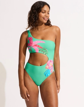 Tropica One Shoulder Cut Out Swimsuit - Jade Seafolly - Seafolly bikinis sale