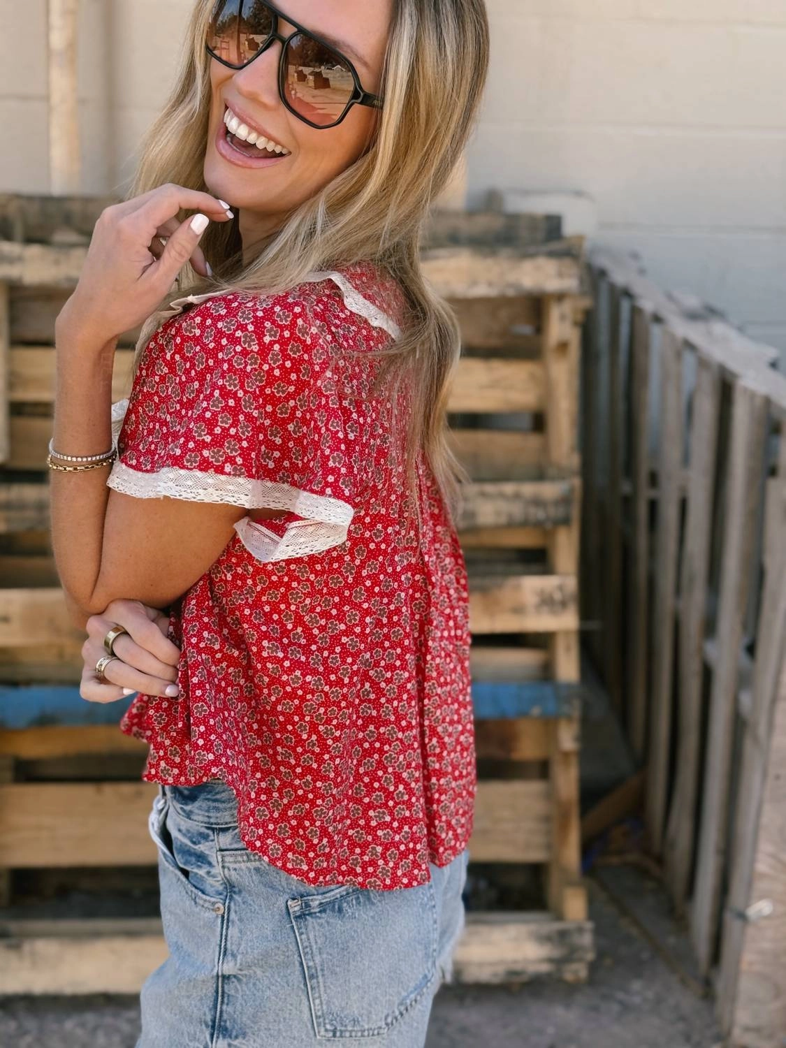 Truly Yours Printed Blouse In Vintage Red Combo