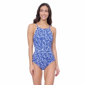 Tulip High Neck One Piece Swim Womens - shirred swimwear