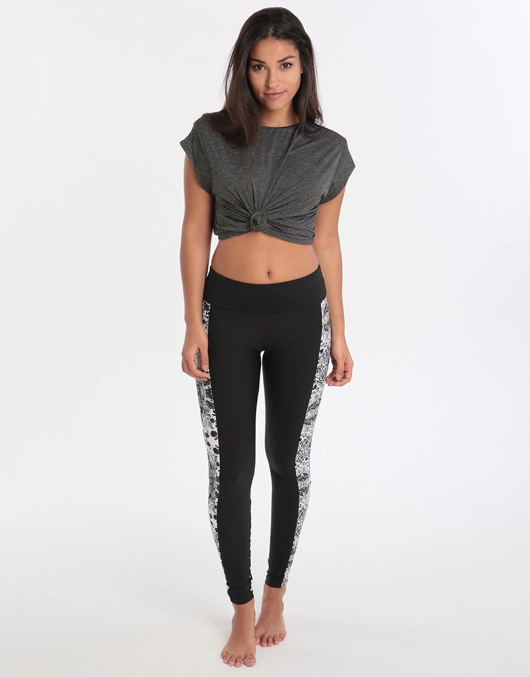 Twist Front Crop Tee - Grey Marle