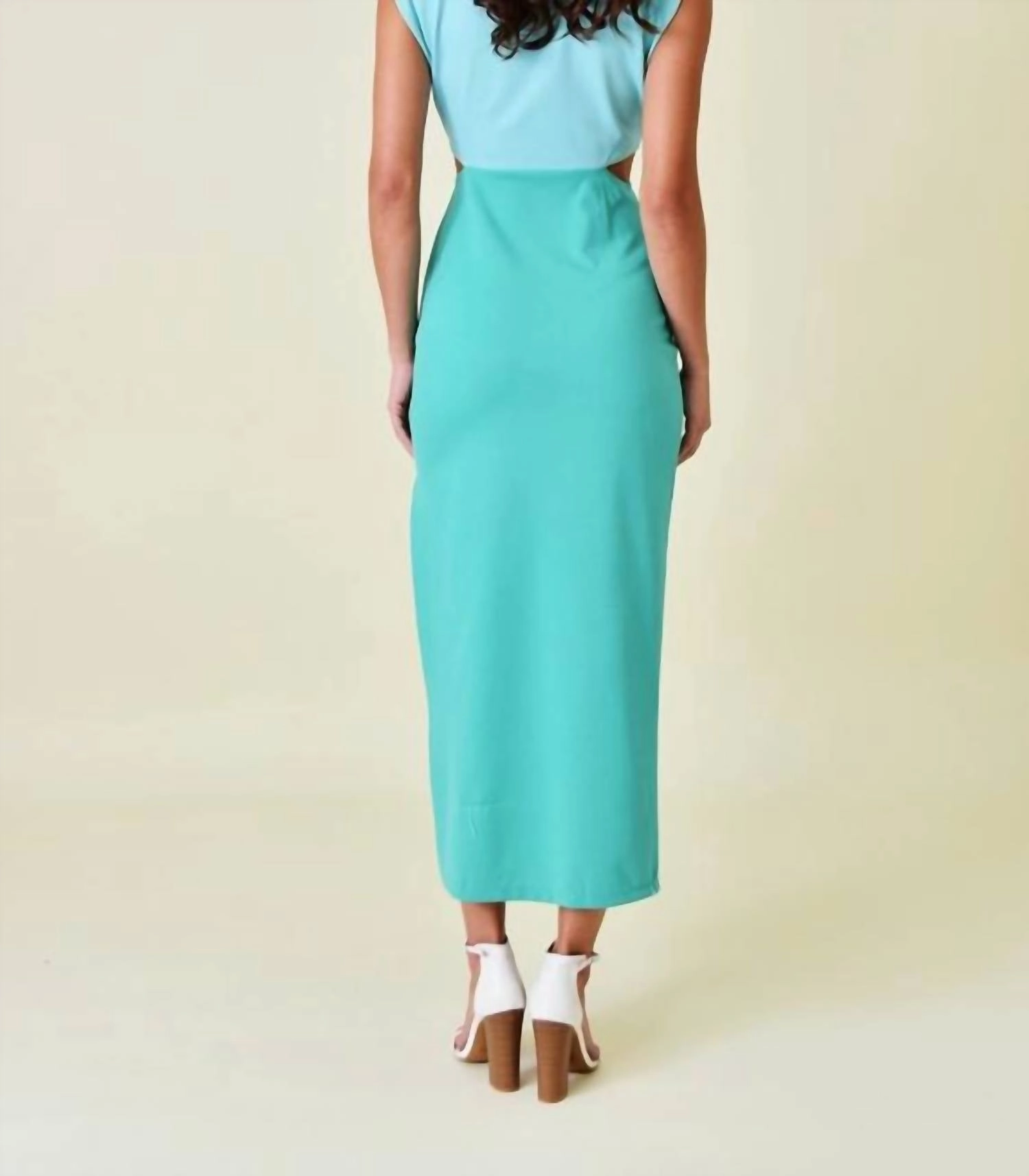 Two Toned Cutout Maxi Dress In Turquoise
