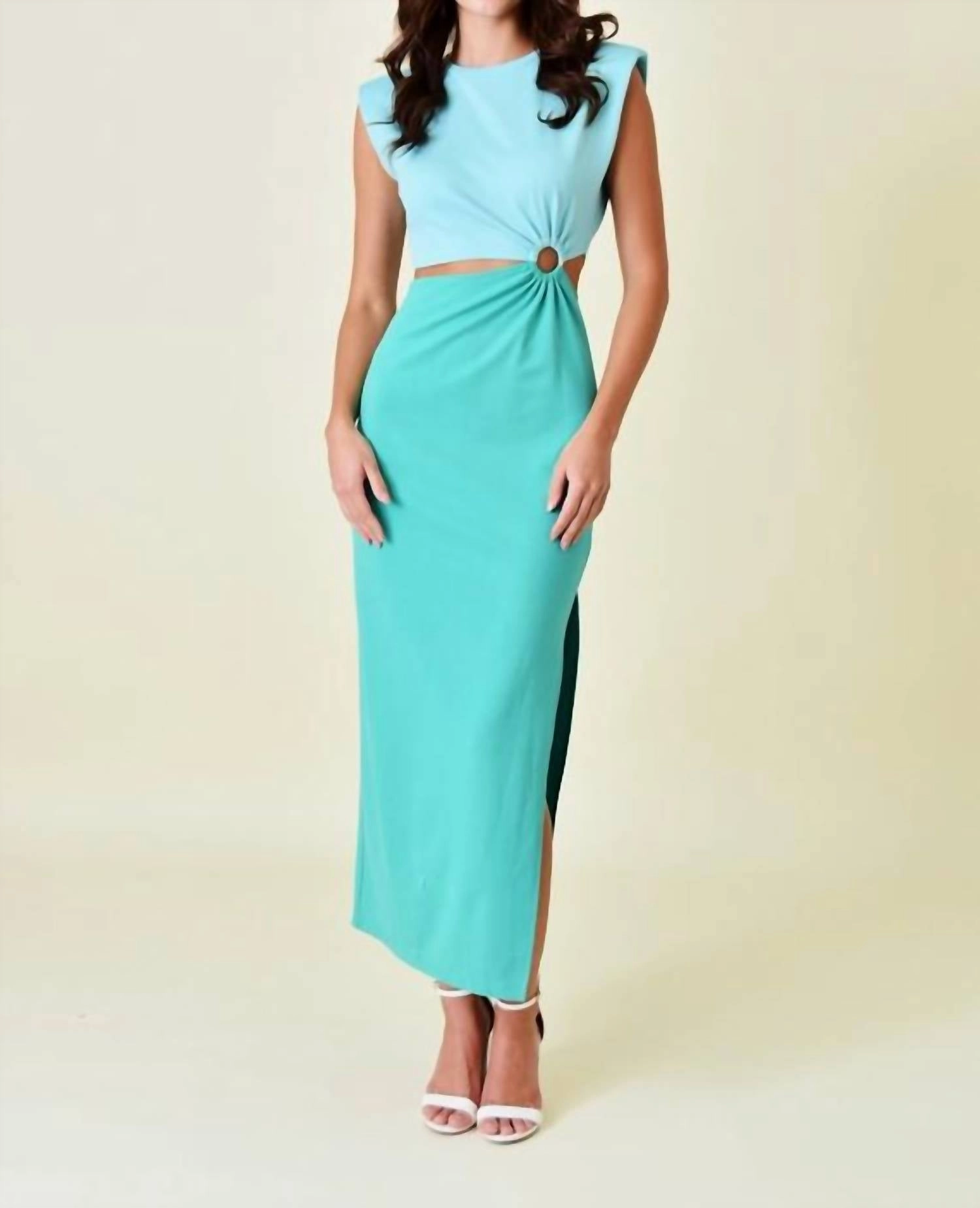 Two Toned Cutout Maxi Dress In Turquoise