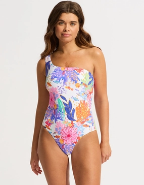 Under the Sea One Shoulder Swimsuit - White Seafolly - Seafolly bikinis sale