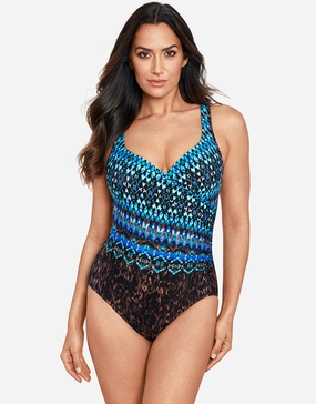 Untamed It's A Wrap Swimsuit - Blue Miraclesuit - Miraclesuit swimwear clearance