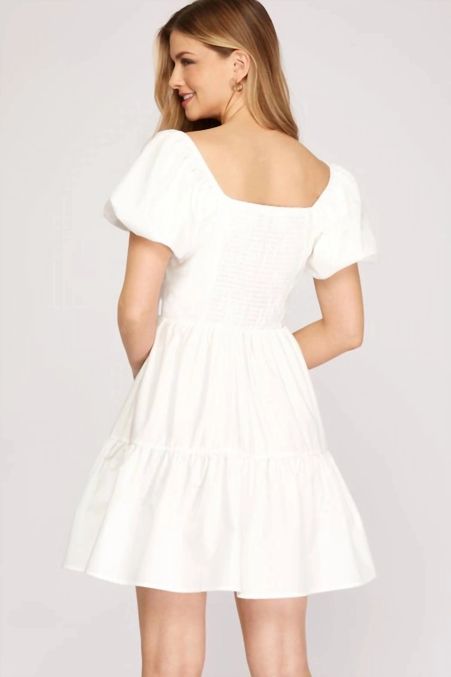 V Neck Dress In White