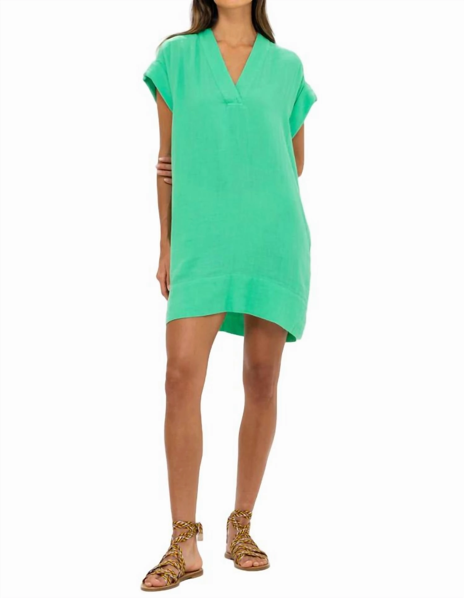 V-Neck Mini Dress In Bahama Green