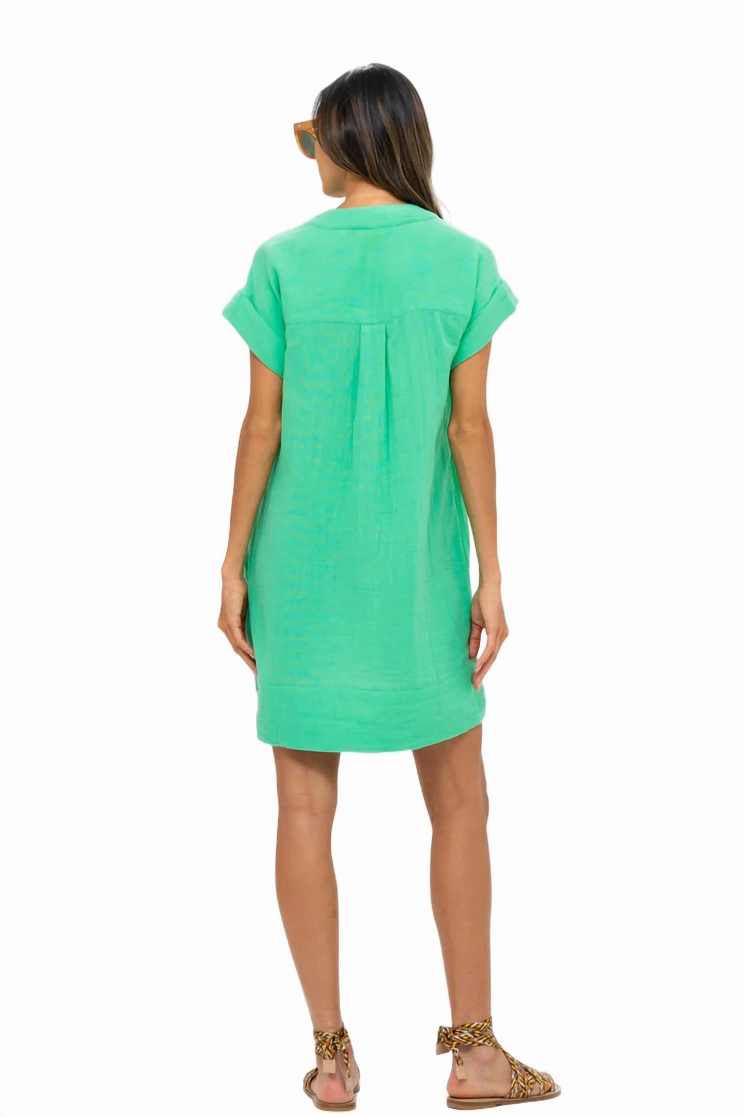 V-Neck Mini Dress In Bahama Green
