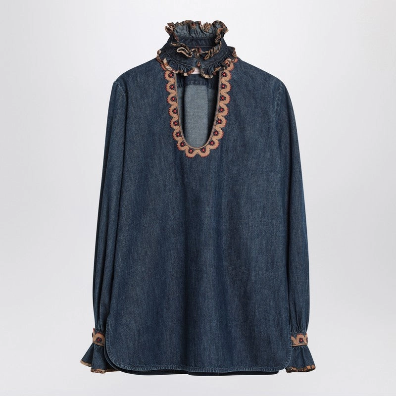 Valentino Women's blue blue Blouse With Embroide Edges