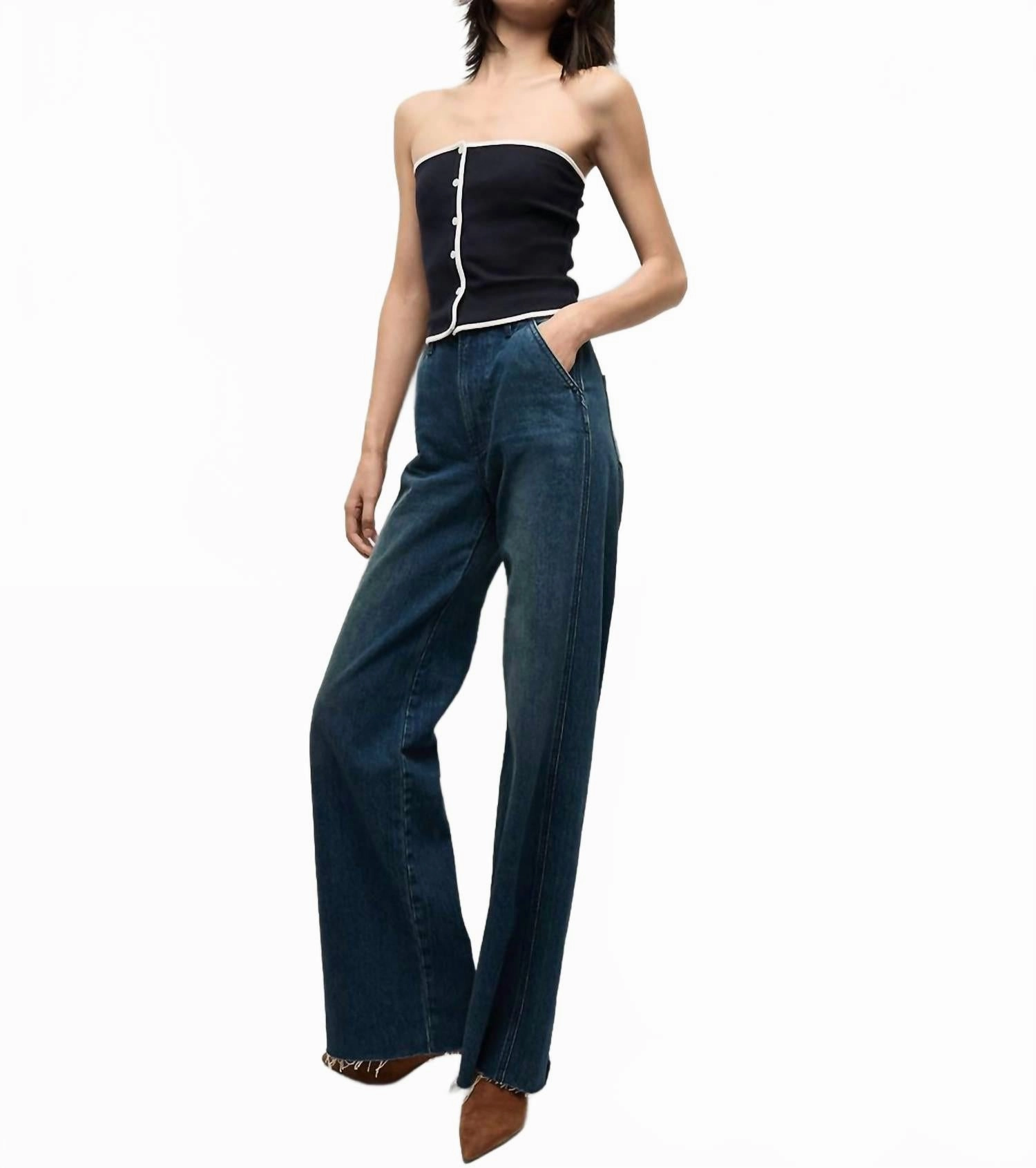Valley Knit Strapless Top In Navy