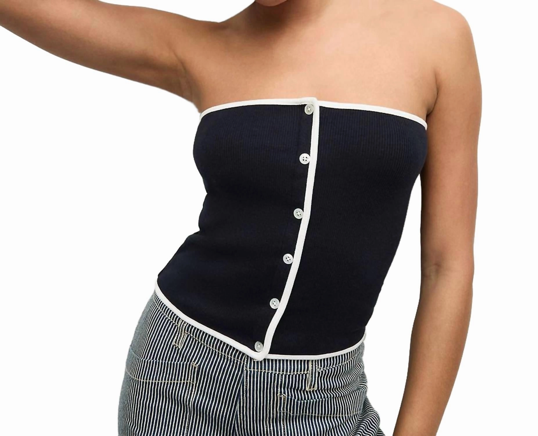 Valley Knit Strapless Top In Navy