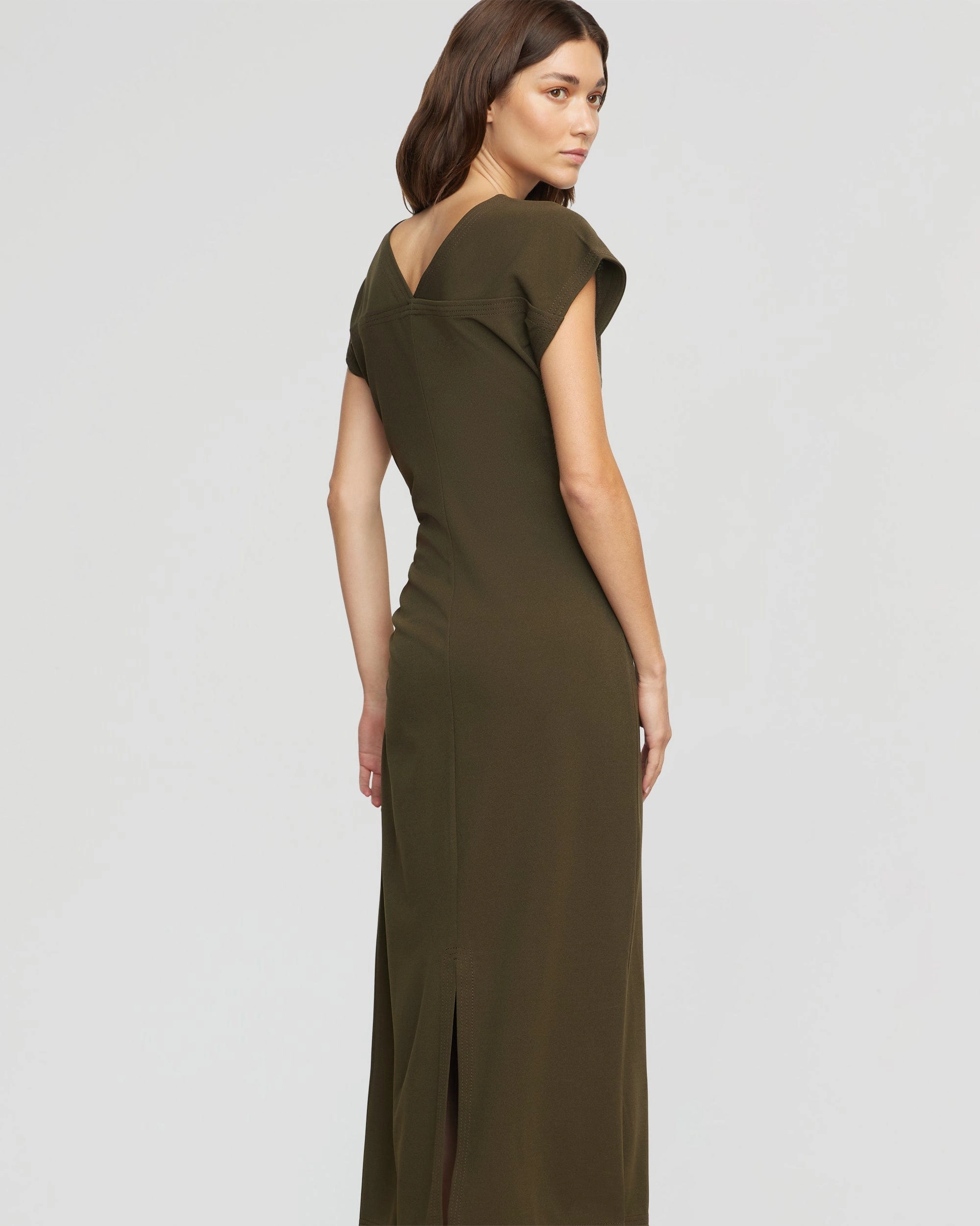 Vela Contrast-Stitch Ruched-Waist Dress