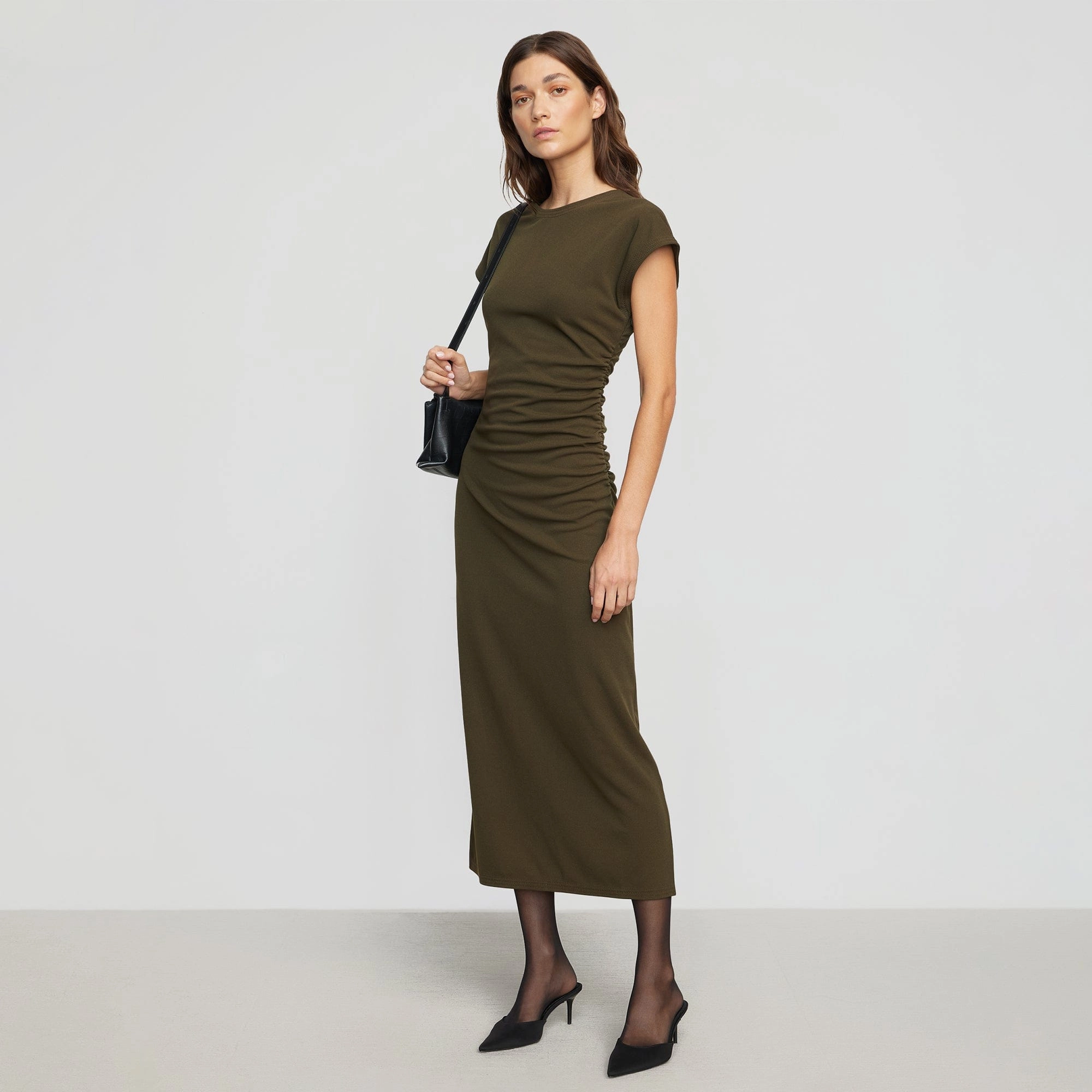 Vela Contrast-Stitch Ruched-Waist Dress