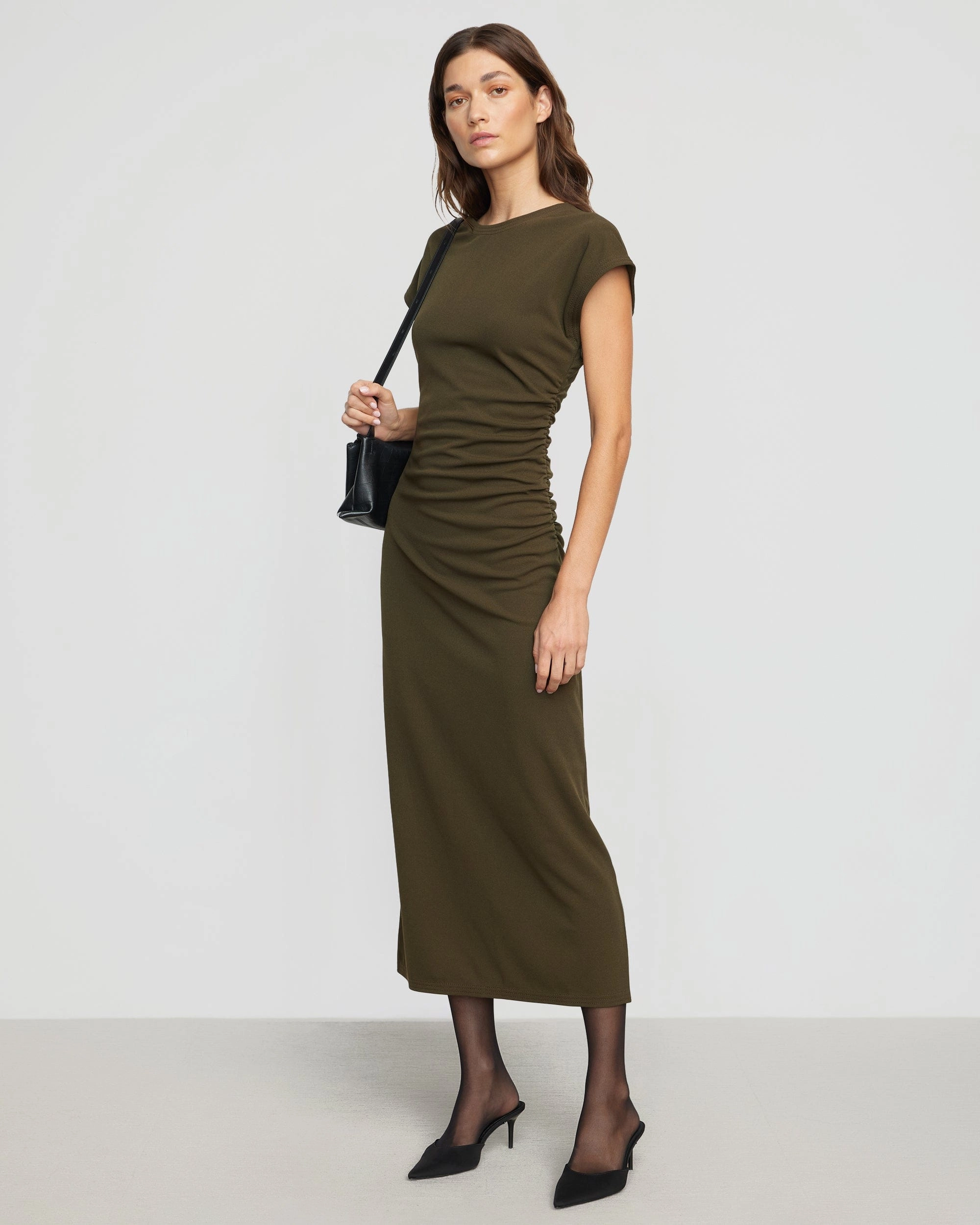 Vela Contrast-Stitch Ruched-Waist Dress