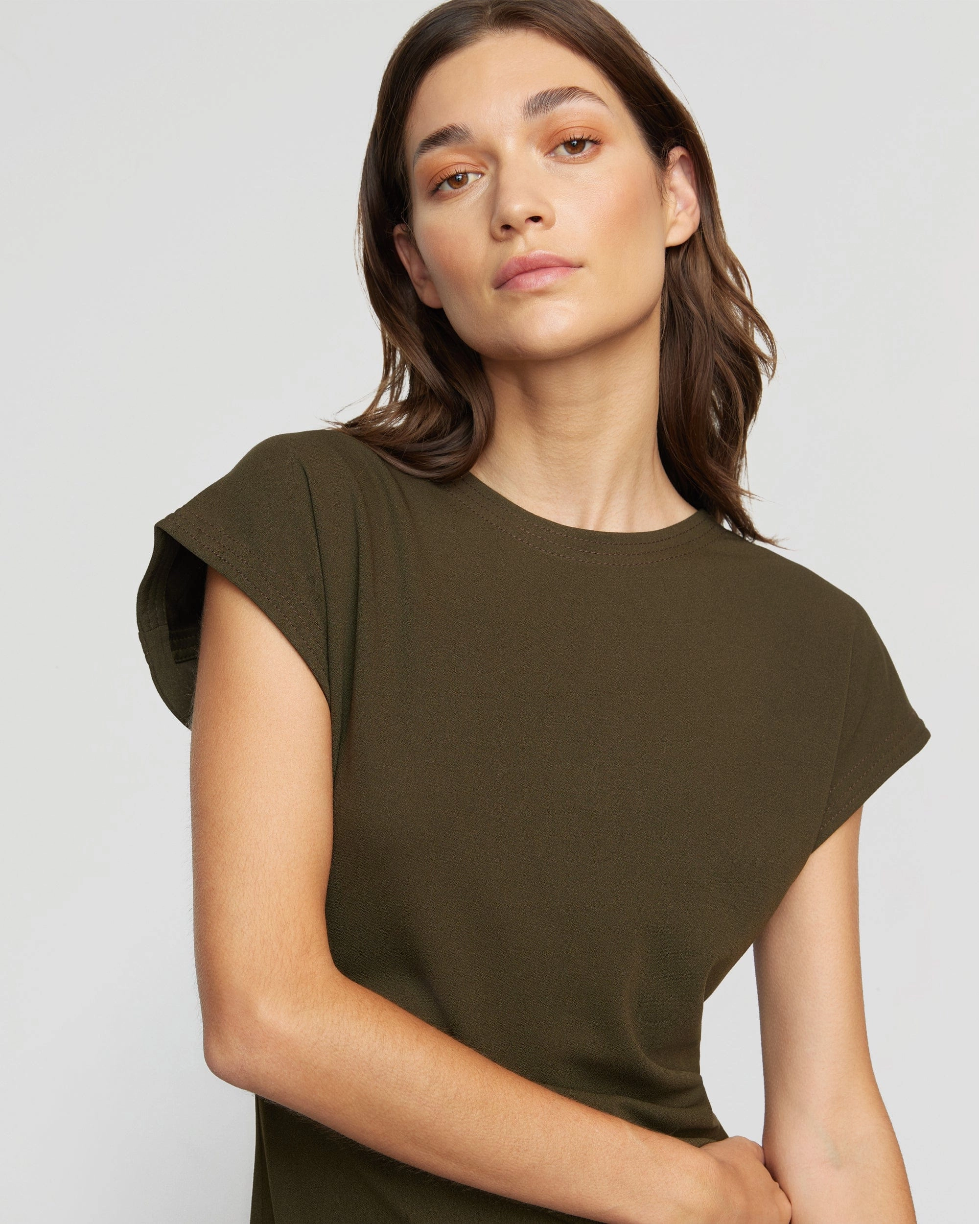 Vela Contrast-Stitch Ruched-Waist Dress