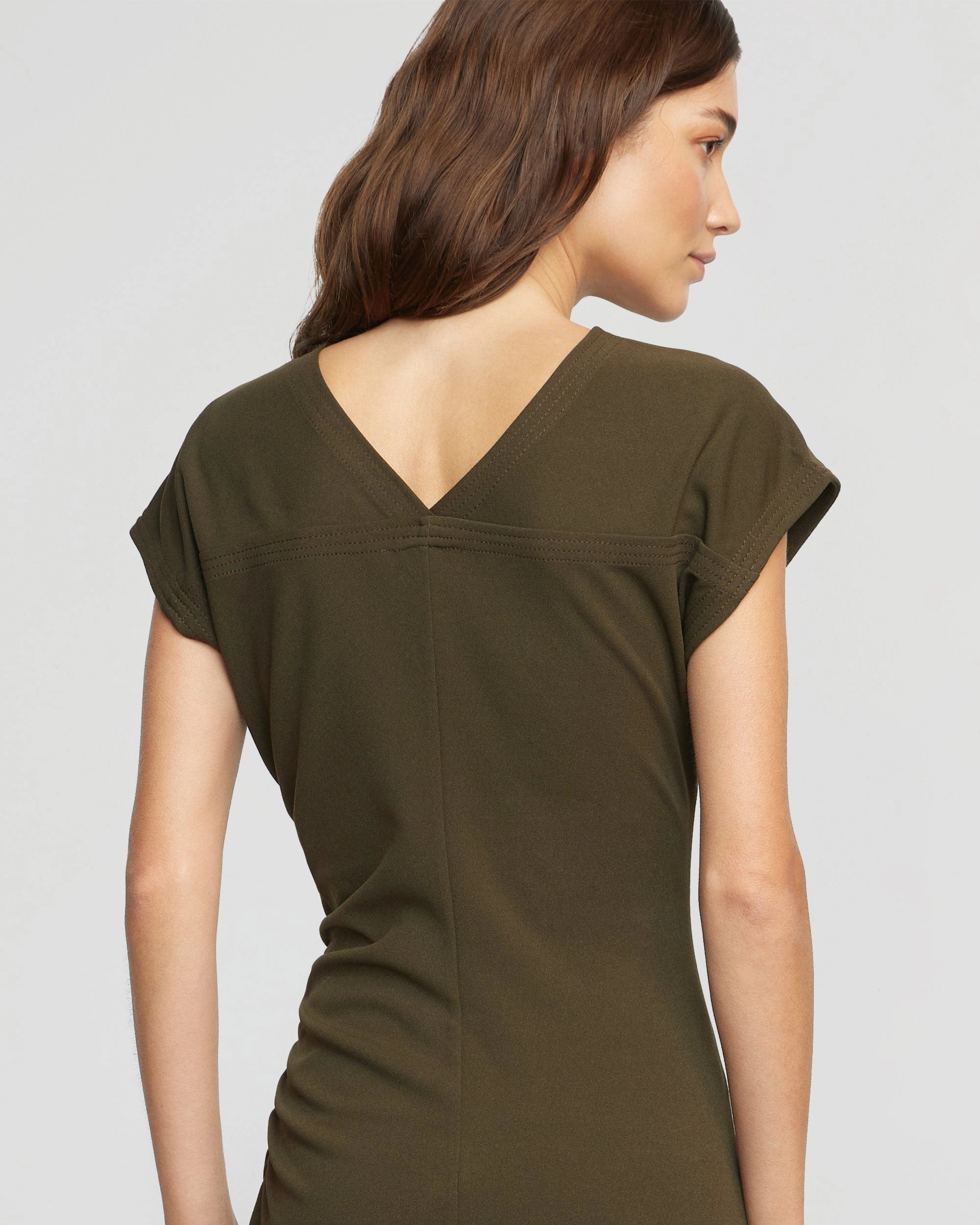Vela Contrast-Stitch Ruched-Waist Dress