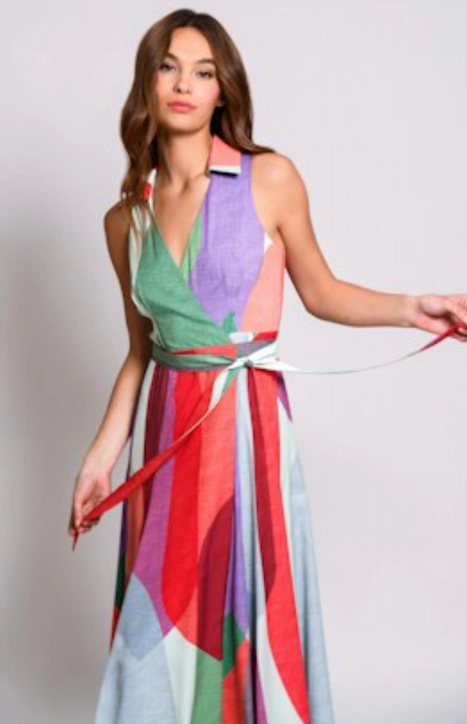 Vela Wrap Midi Dress In Multi Overlap Leaves