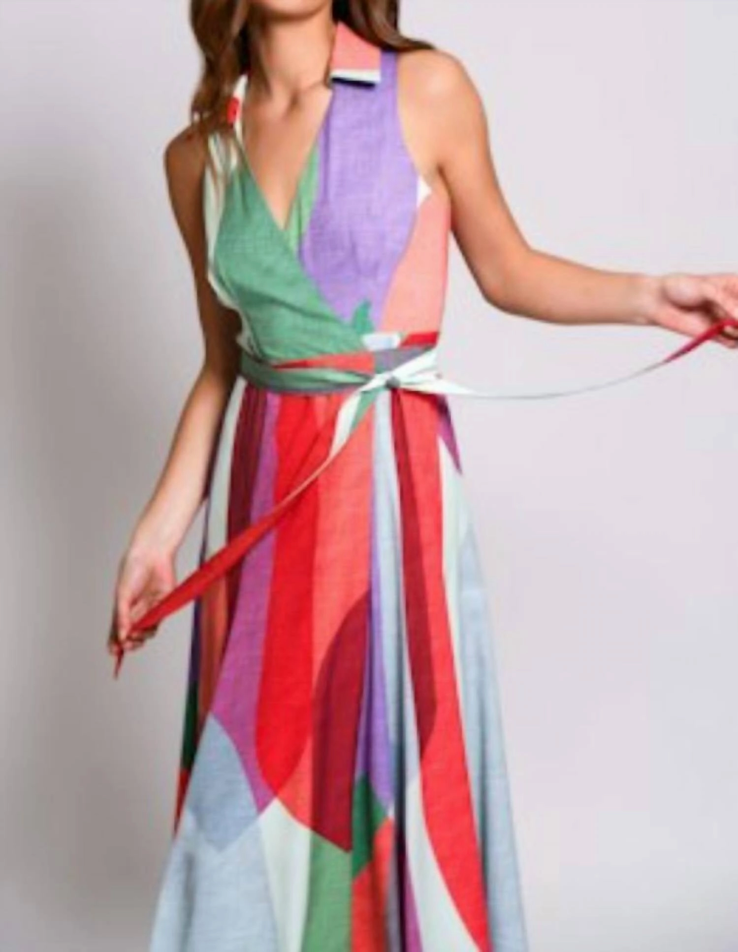 Vela Wrap Midi Dress In Multi Overlap Leaves