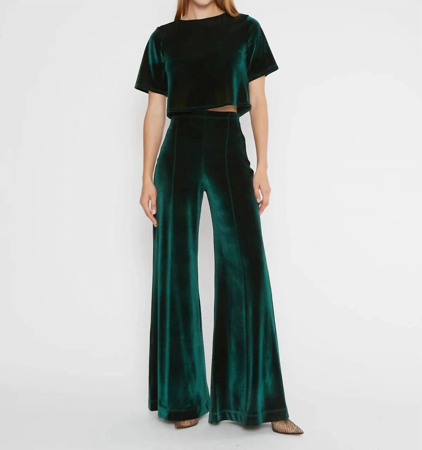 Velvet Short Sleeve Top In Emerald