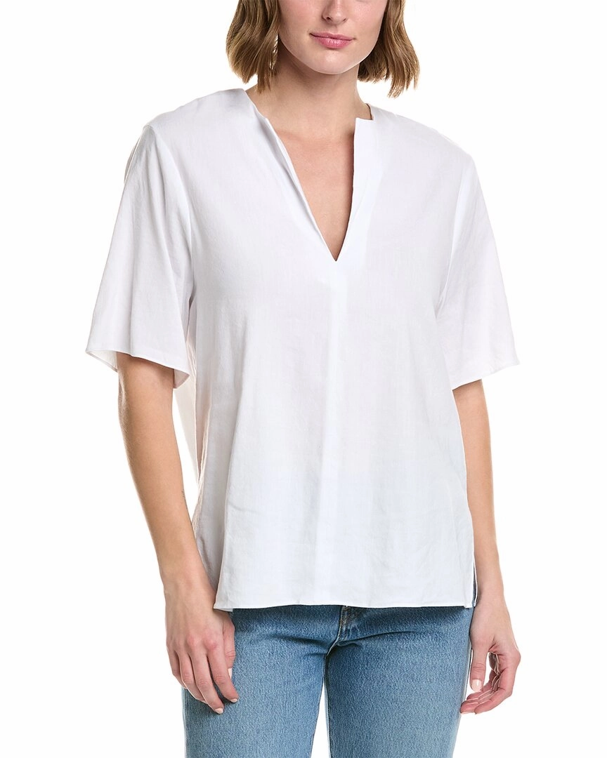 Vince Easy Slit Neck Linen-Blend Top