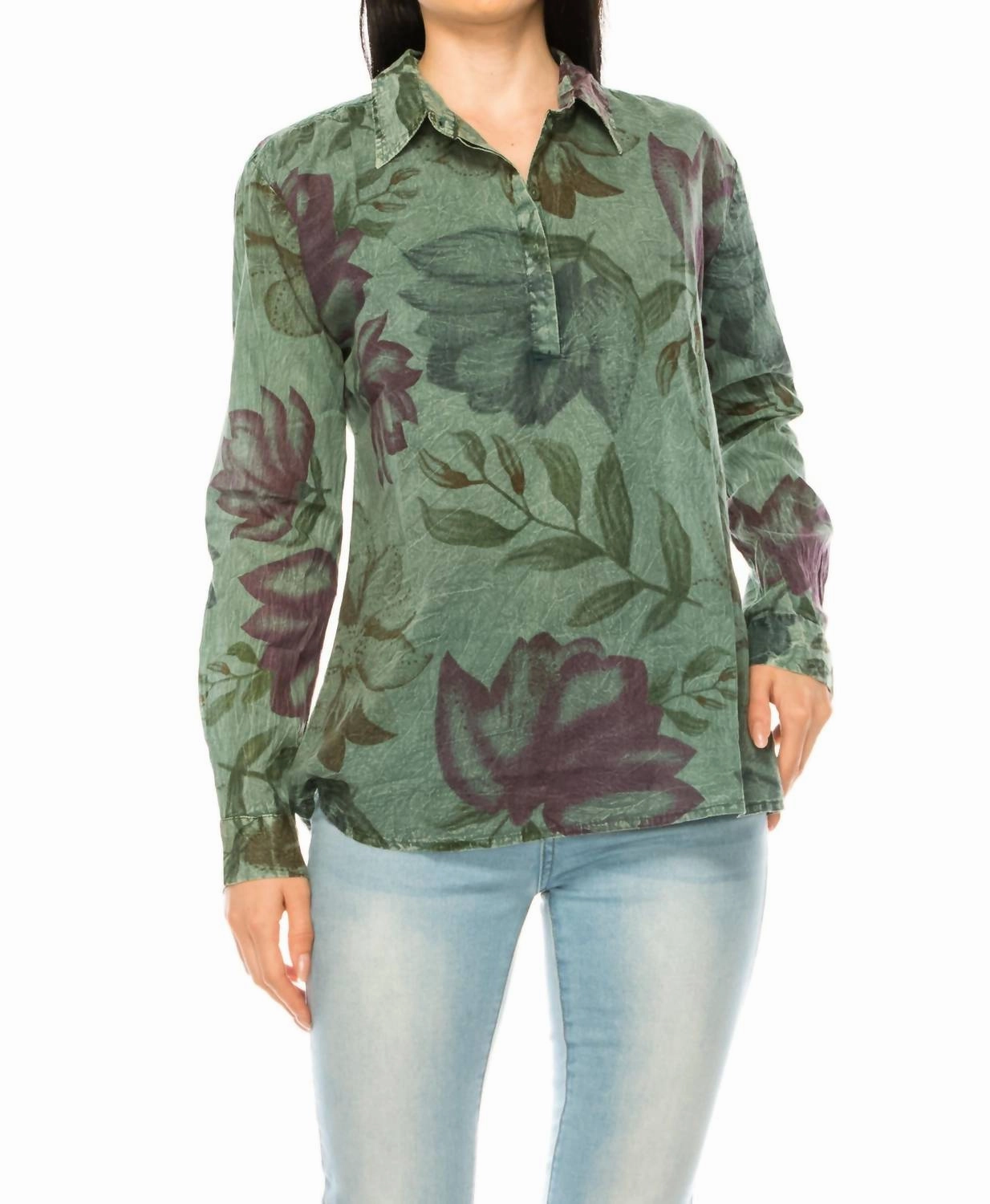 Vintage Collared Blouse In Olive