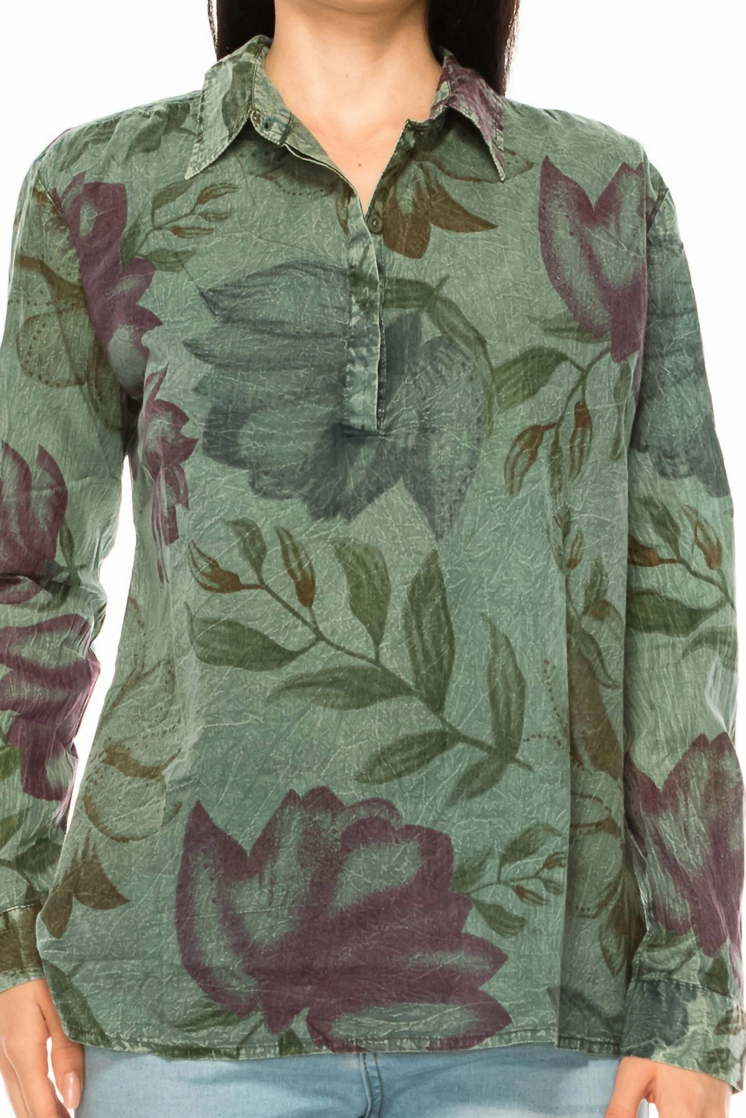 Vintage Collared Blouse In Olive